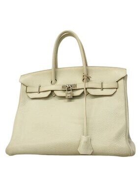 Hermes Handbag Birkin 35 Taurillon Clemence Pearl Gray Silver